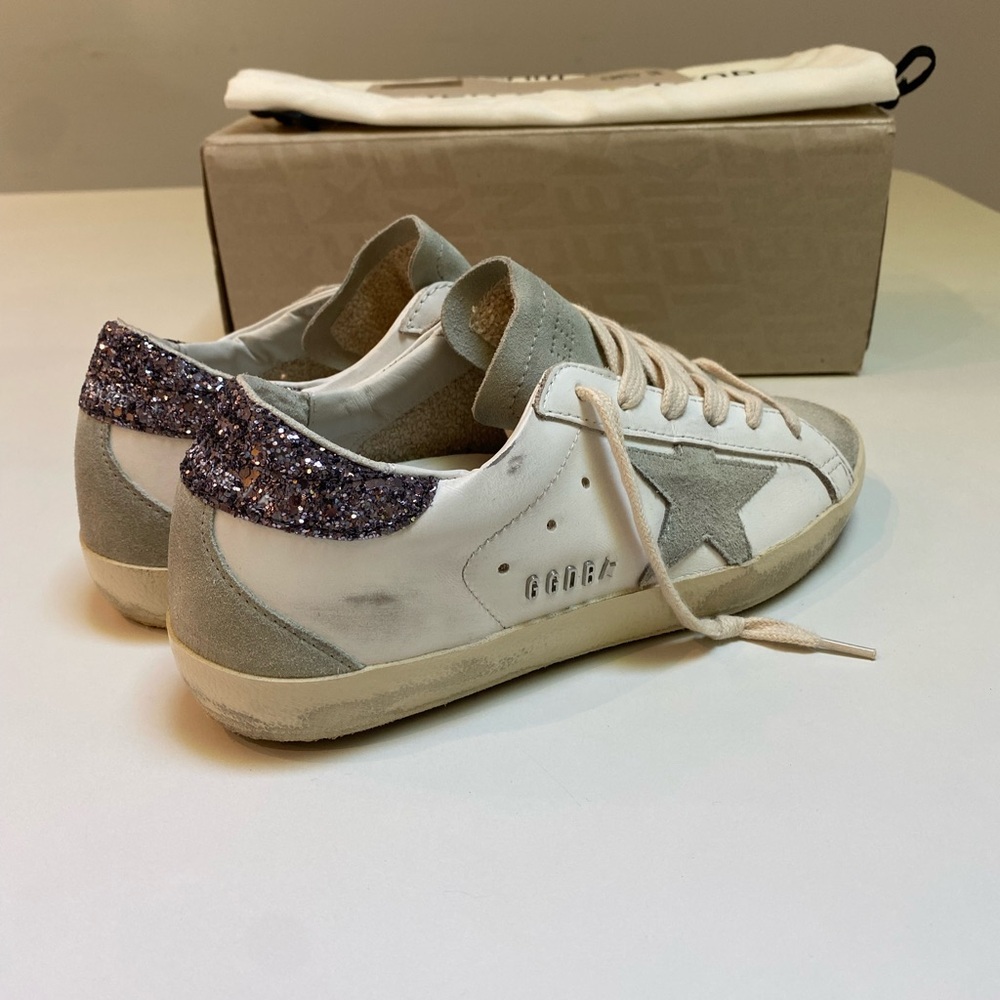 Golden Goose Superstar Sneaker White Leather/Ice/Gray/Glitter sz 36 New in Box - Picture 13 of 14